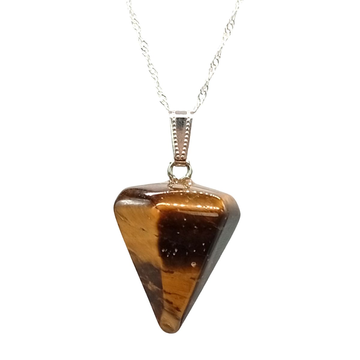 GENERICO - Collar Péndulo de Piedra Natural Ojo de Tigre Cadena de Plata