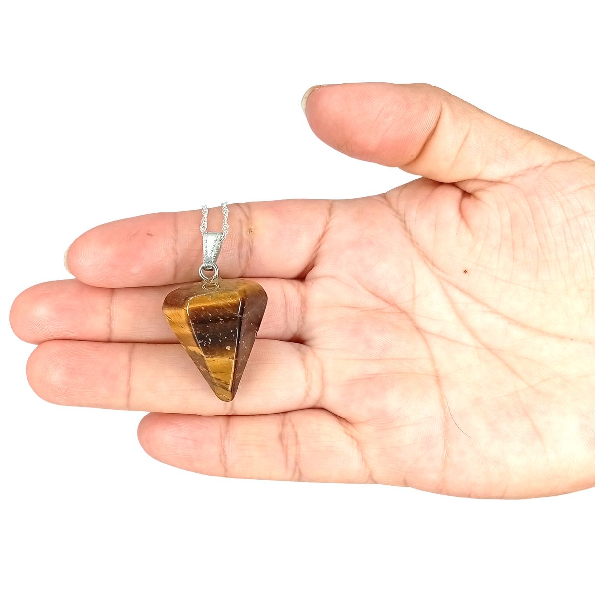 GENERICO - Collar Péndulo de Piedra Natural Ojo de Tigre Cadena de Plata