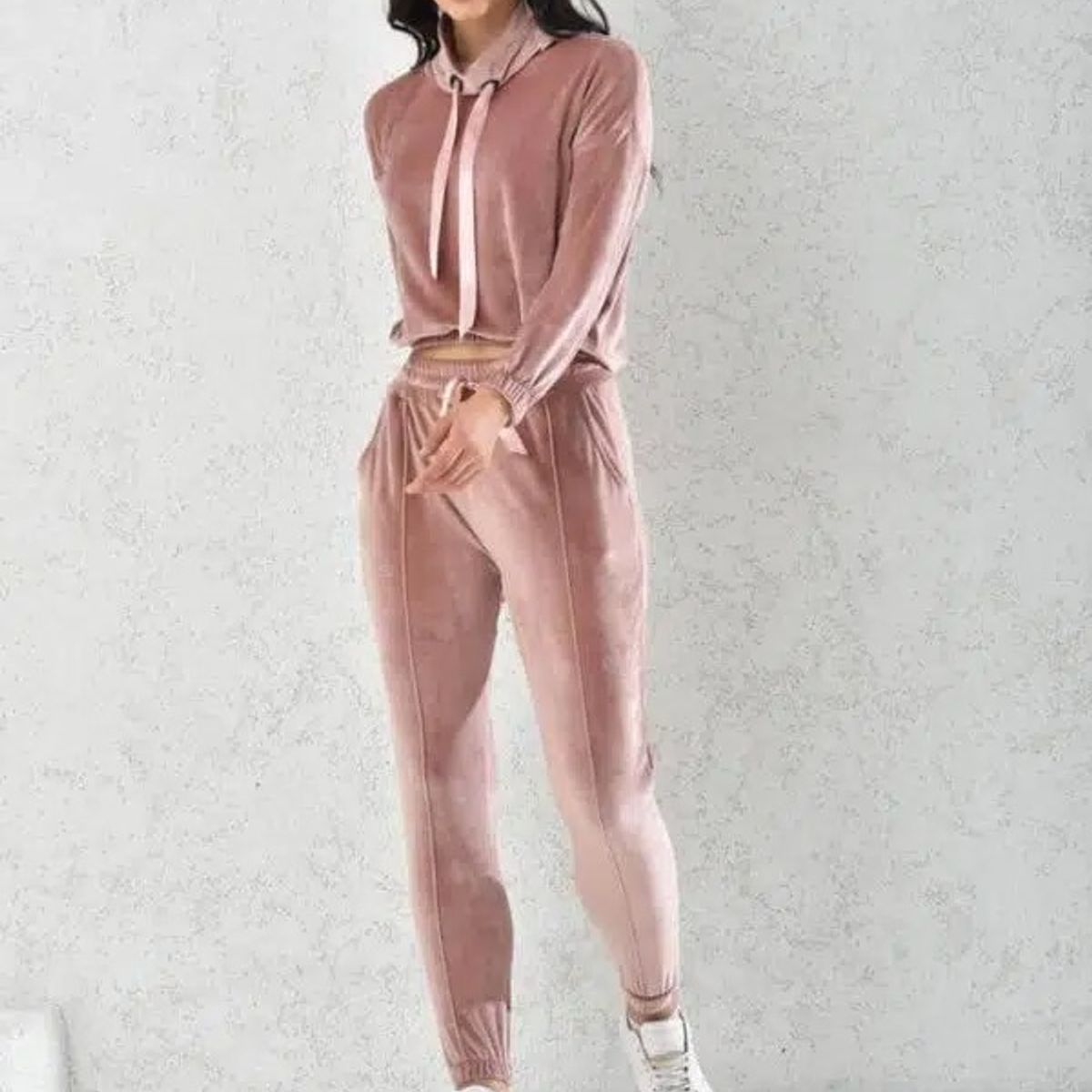 MROTTO - Conjunto Terciopelo Rosado Mujer - Poleron Manga Larga y Buzo