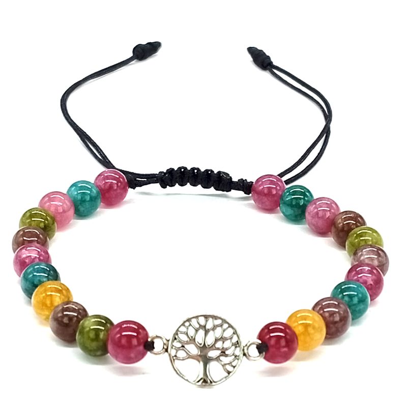 GENERICO - Pulsera Árbol de la Vida Piedra Jade Turmalina Ajustable Para Energía