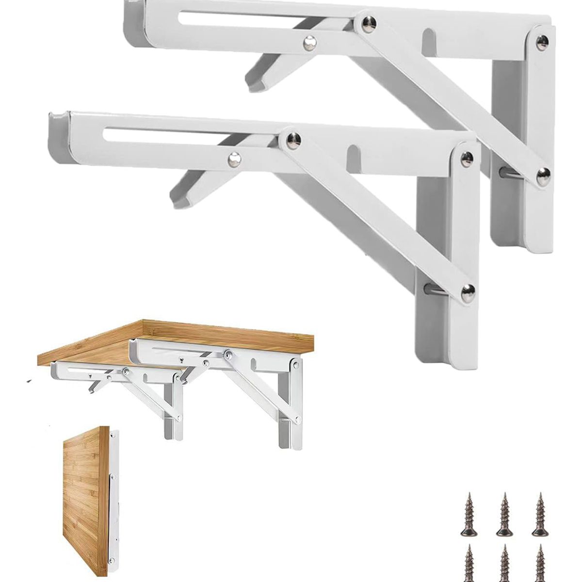 GENERICO - 2pc Blanco Soportes De Estante Plegables De Acero Inoxidable