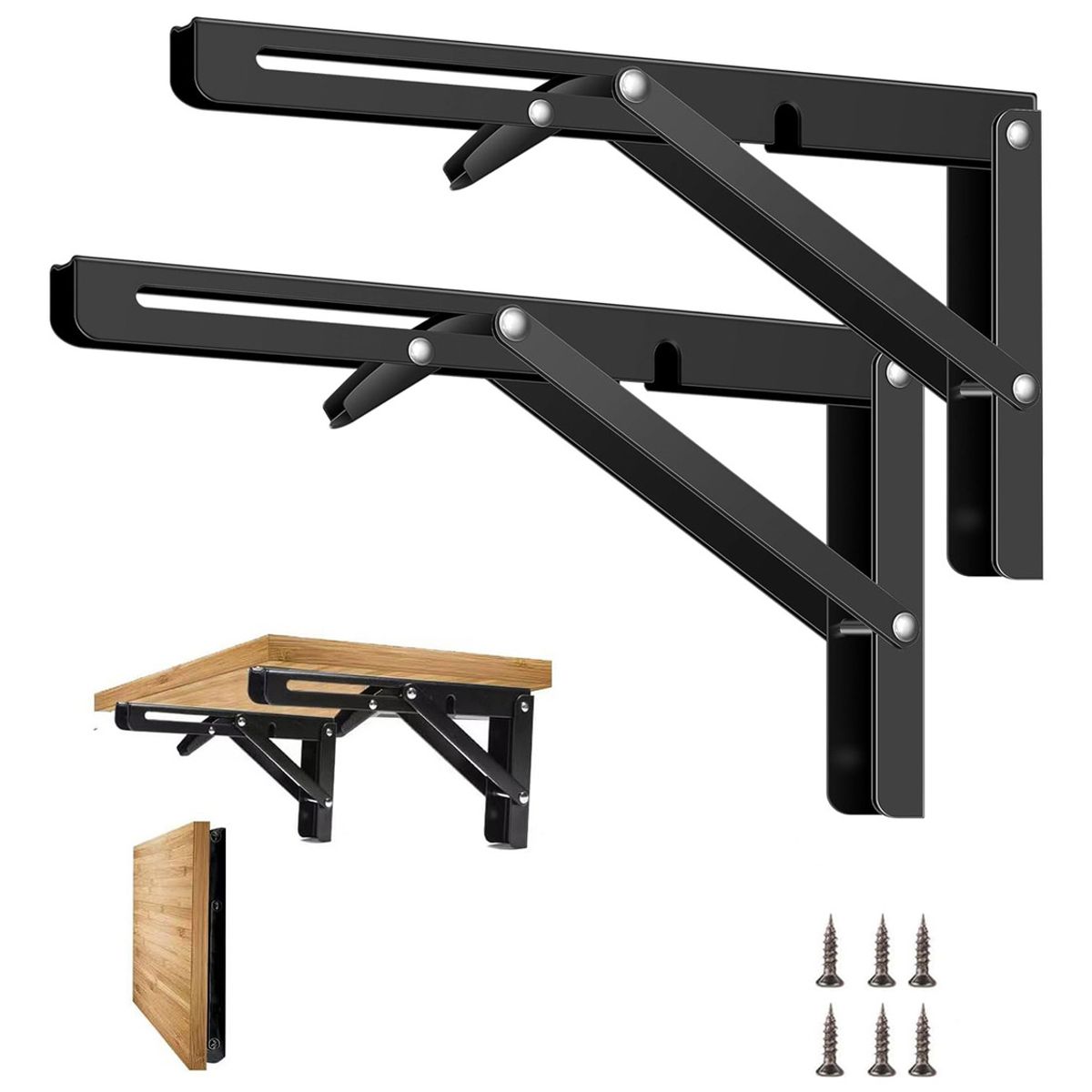 GENERICO - 2pc Negro Soportes De Estante Plegables De Acero Inoxidable