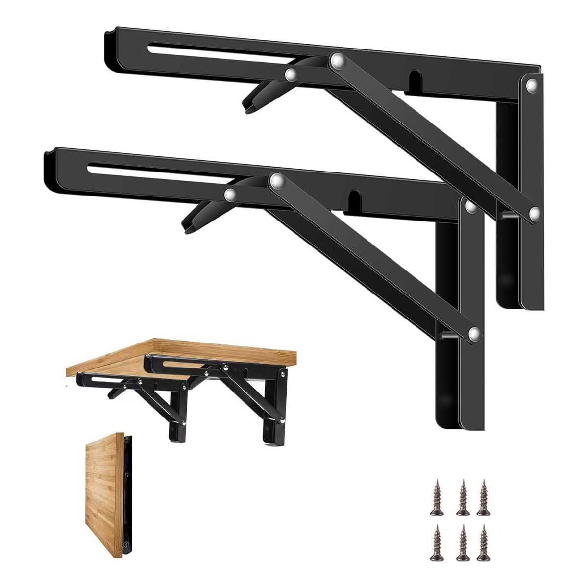 GENERICO - 2pc Negro Soportes De Estante Plegables De Acero Inoxidable