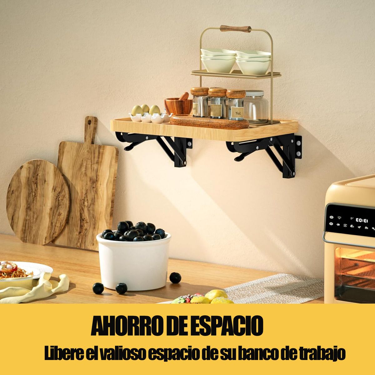 GENERICO - 2pc Negro Soportes De Estante Plegables De Acero Inoxidable