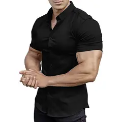 XPRESS RECHARGE - Camisa lisa manga corta para hombre Fresca elegante y cómoda