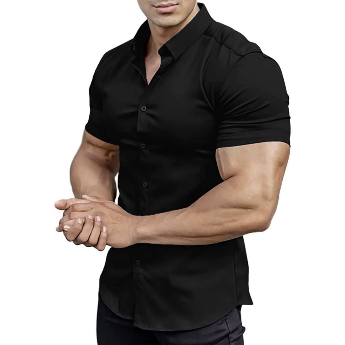 XPRESS RECHARGE - Camisa lisa manga corta para hombre Fresca elegante y cómoda