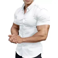 XPRESS RECHARGE - Camisa lisa manga corta para hombre Fresca elegante y cómoda