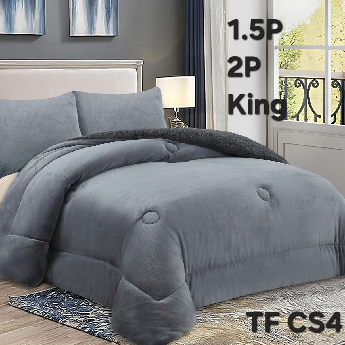 GENERICO - Cubrecama de Invierno Plush con Chiporro 2 plazas Gris TFCS4