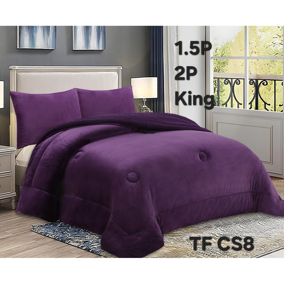 GENERICO - Cubrecama de Invierno Plush con Chiporro 2 plazas Morado TFCS8