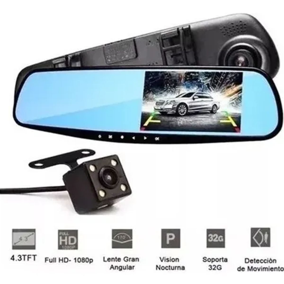 GENERICO - Pantalla Espejo Retrovisor Cámara Frontal Monitor 3.5 Lcd