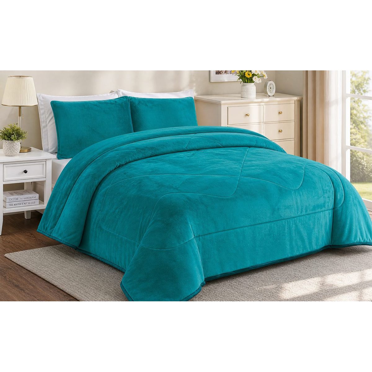 GENERICO - Cubrecama de Invierno Plush con Chiporro 2 plazas Turquesa TFCS10