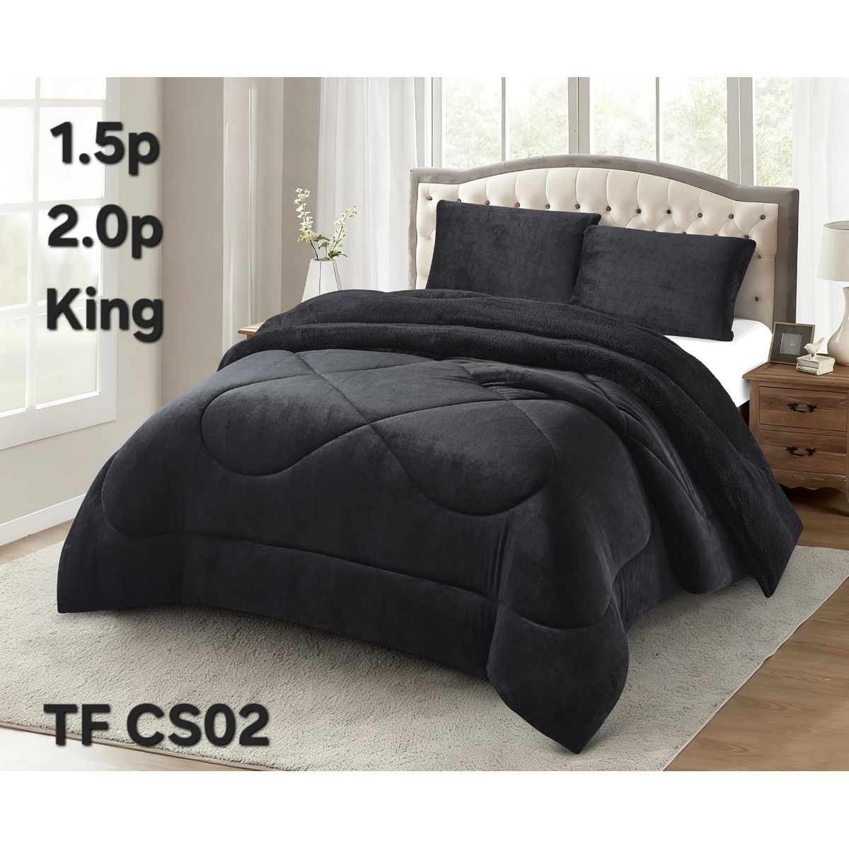 GENERICO - Cubrecama de Invierno Plush con Chiporro King Negro TFCS02