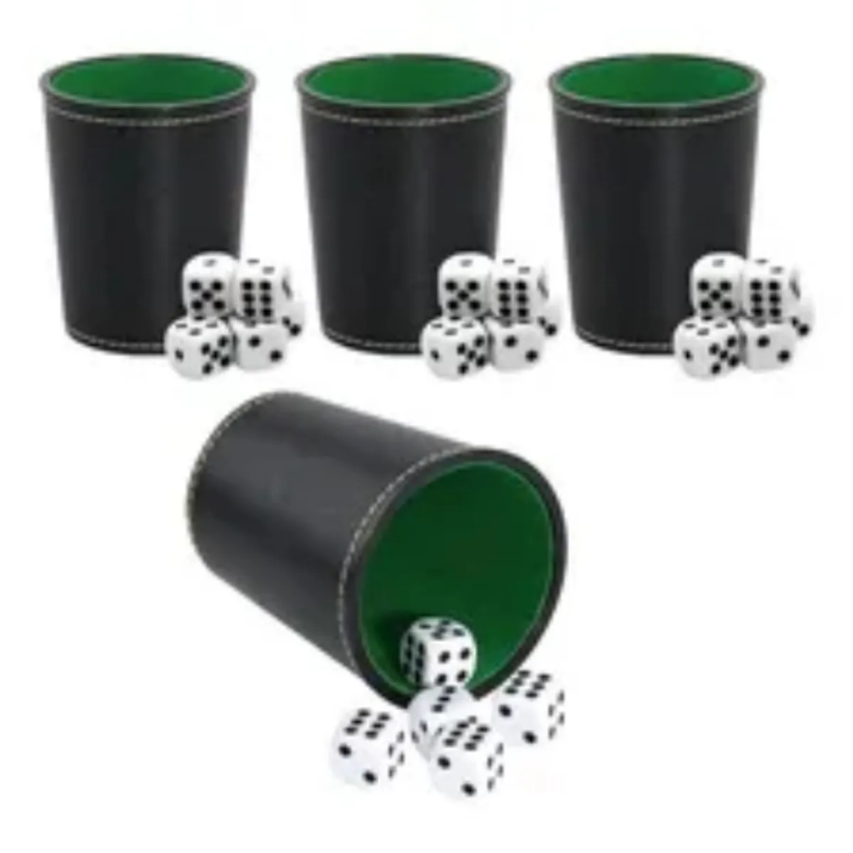 GENERICO - Simplit Juego De 4 Cachos De Eco Cuero Negro Y 20 Dados Con Funda De Transporte