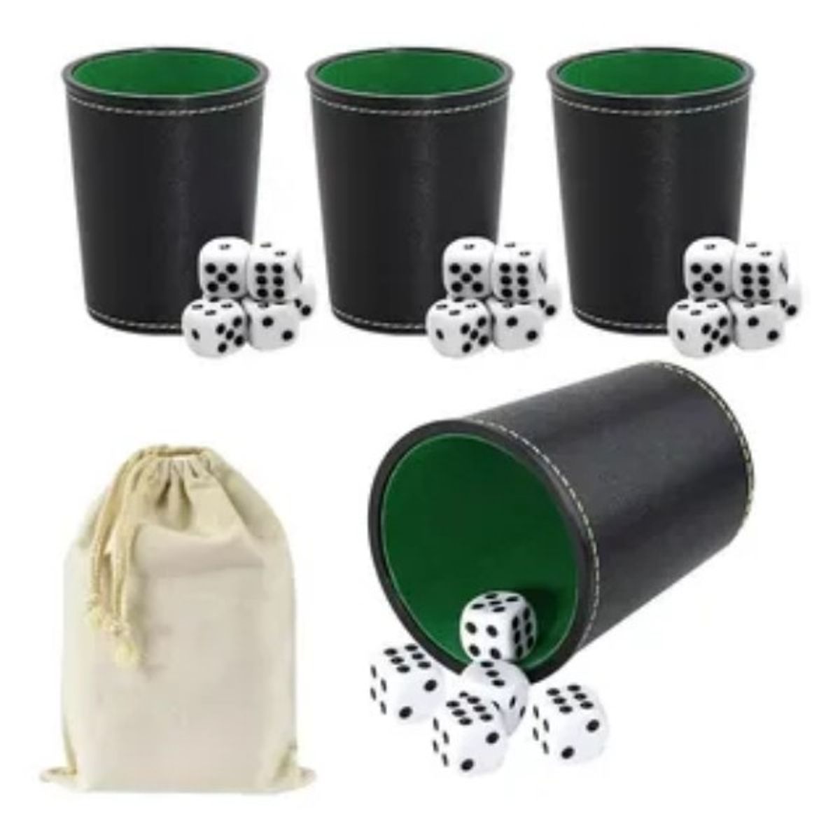 GENERICO - Simplit Juego De 4 Cachos De Eco Cuero Negro Y 20 Dados Con Funda De Transporte