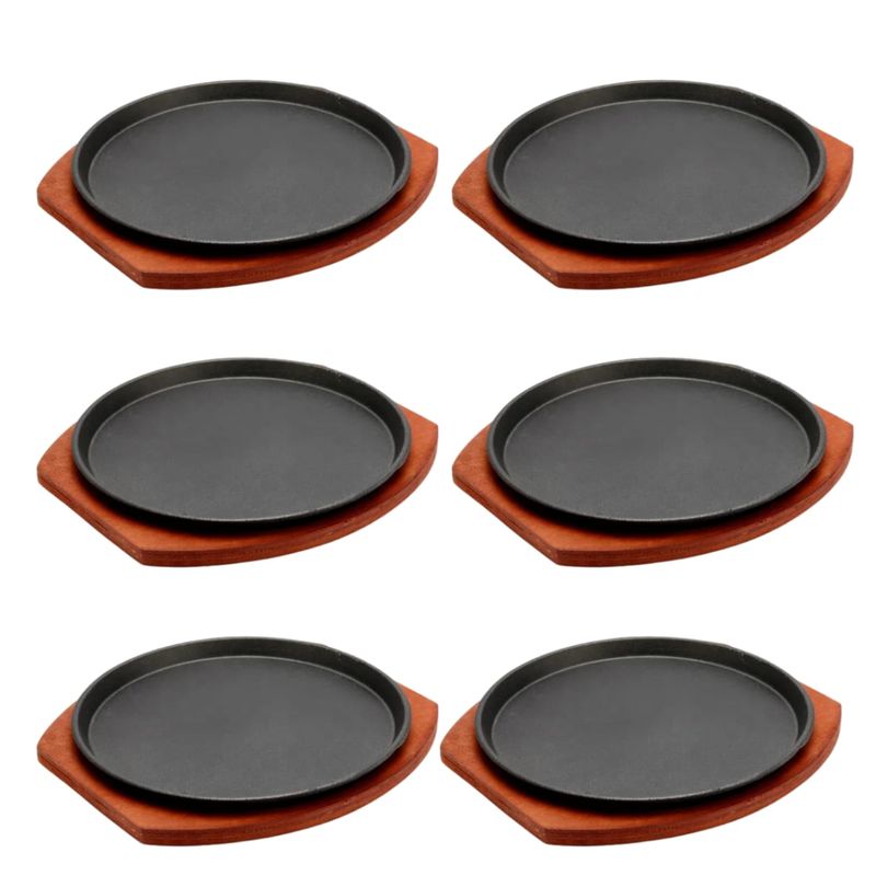 GENERICO - Set de 6 Plato de Hierro fundido 23 CM Con Base Madera_