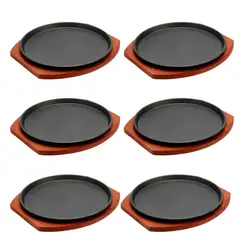 GENERICO - Set de 6 Plato de Hierro fundido 23 CM Con Base Madera