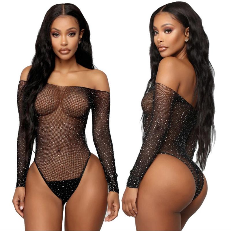 EDWINAYY - Lencería Sexy Brillos Transparente Para Mujer Mesh Conjunto