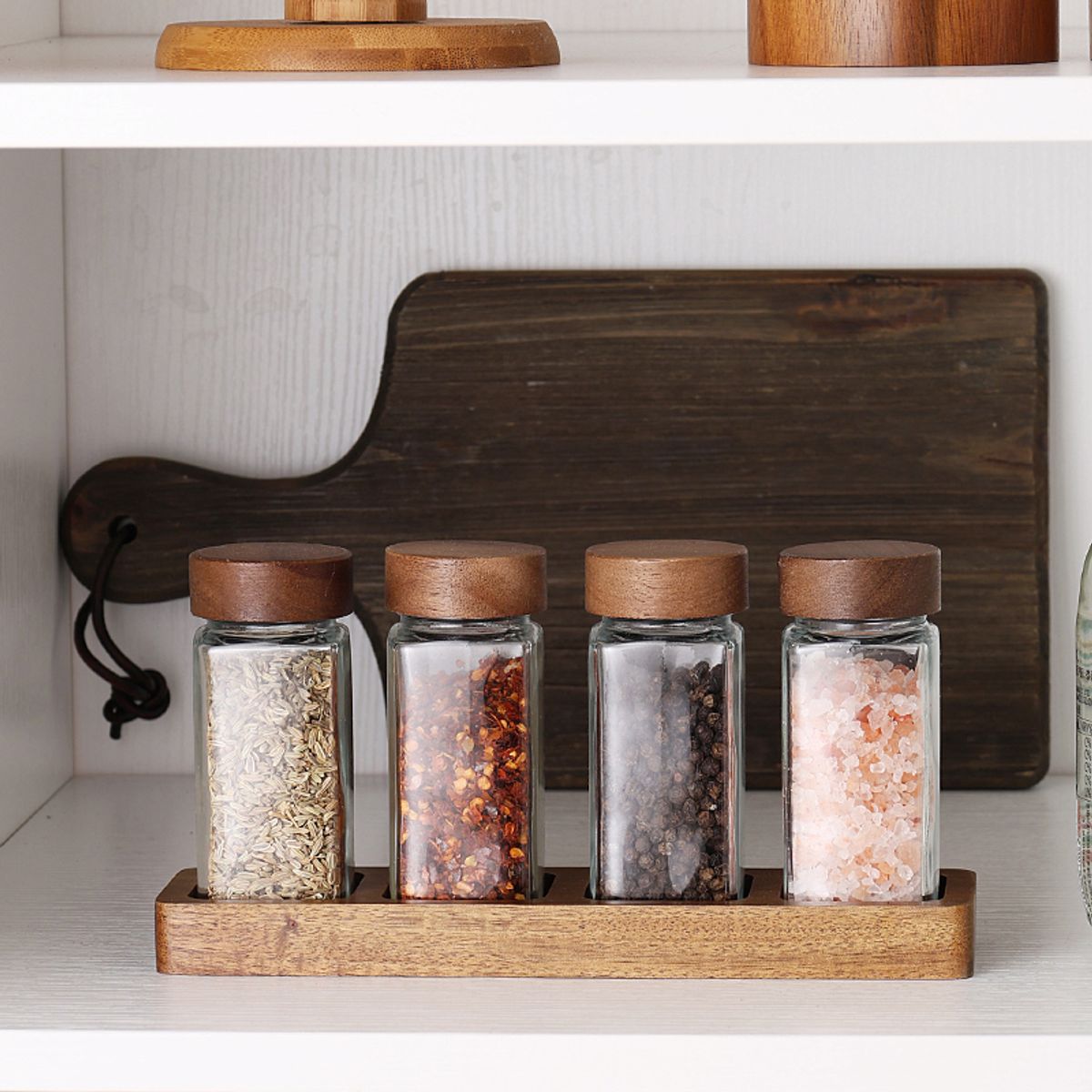 GENERICO - Set x12 frascos de vidrio condimentos Tapa de madera 120ml.