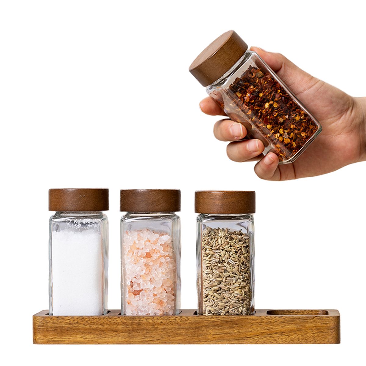 GENERICO - Frasco de vidrio para condimentos Tapa de madera 120ml