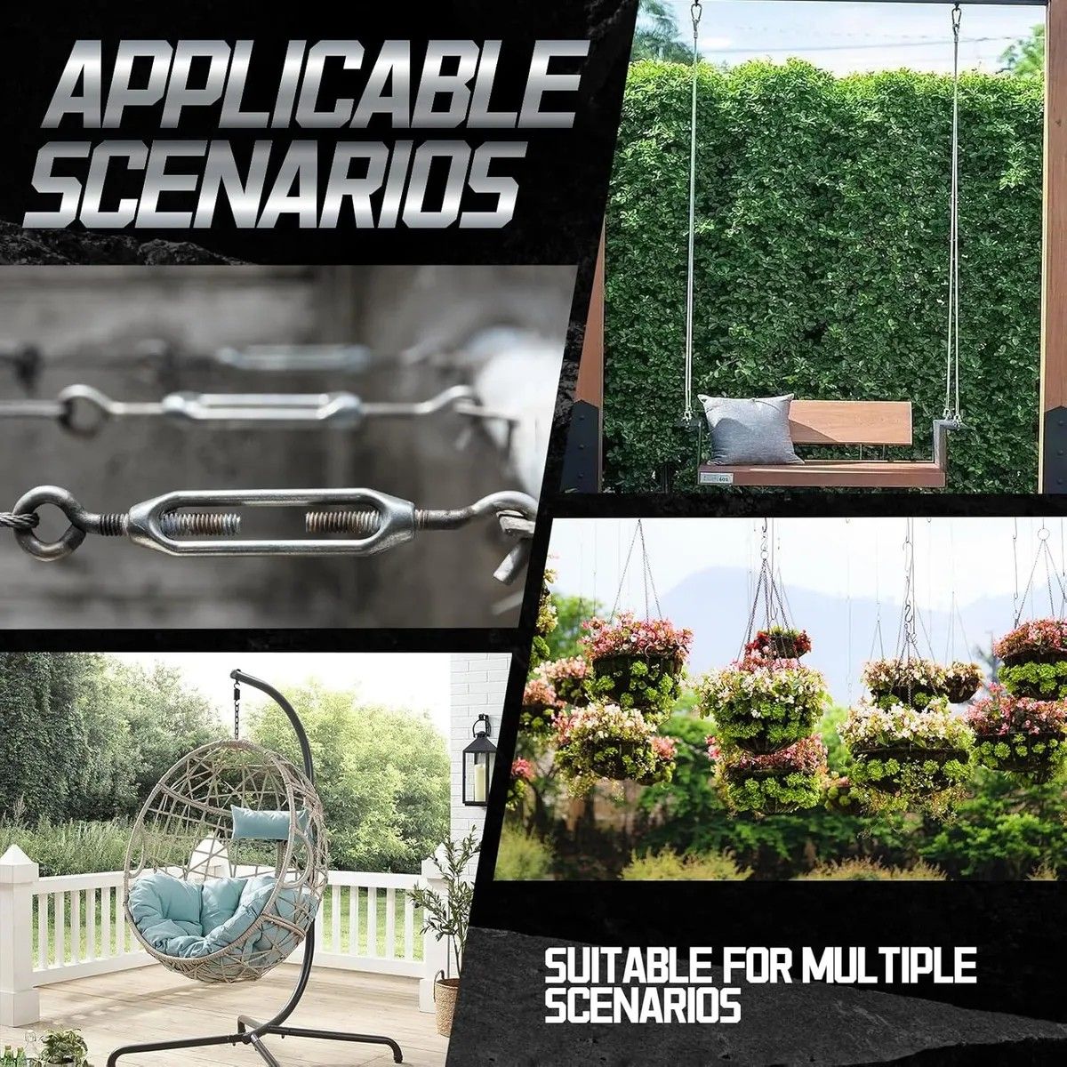 KUANGYE - Tensor De Cables Con Gancho Ojo De 16 Mm Por 3 Unidades