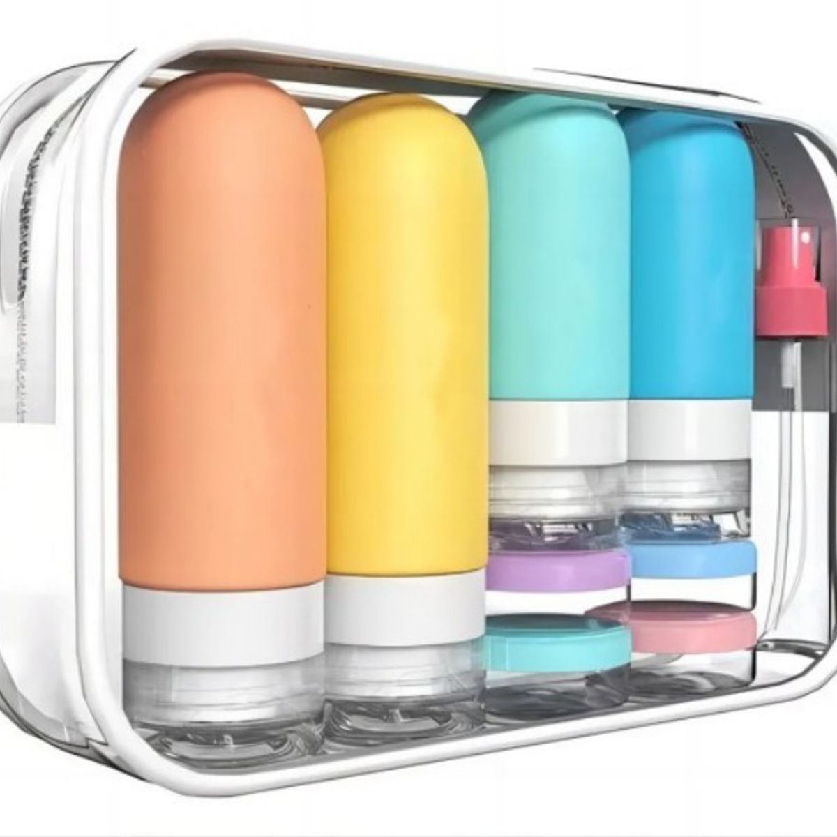 GENERICO - Set Botella De Viaje Dispensadora 17 Contenedores Accesorios.