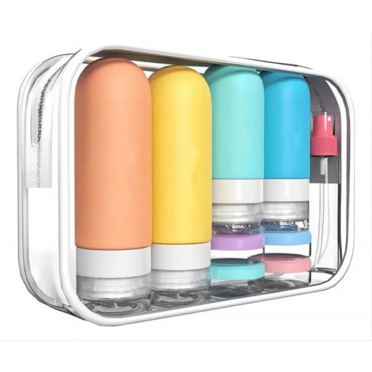 GENERICO - Set Botella De Viaje Dispensadora 17 Contenedores Accesorios.