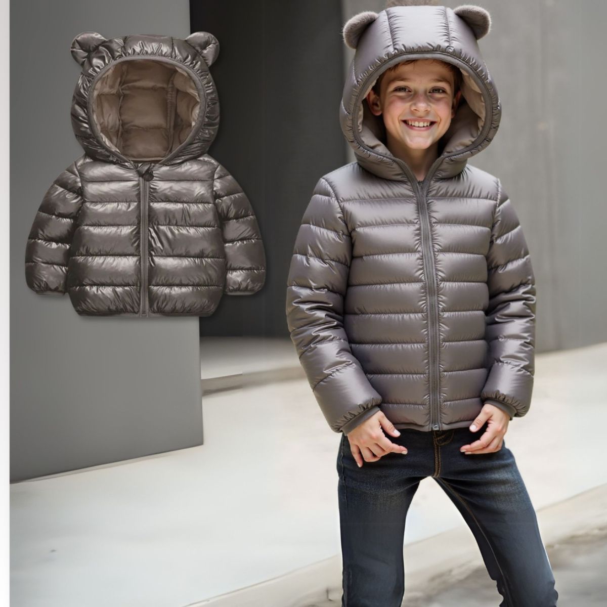 JUMP KIDS - Parka Con Capucha Manga Larga Niño Negro Metalizado