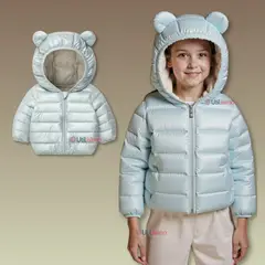 JUMP KIDS - Parka Con Capucha Manga Larga Niña Orejitas Celeste Metalizado