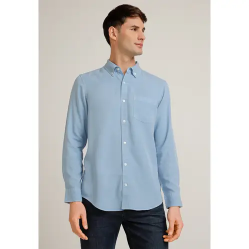 PERRY ELLIS - Camisa Hombre Manga Larga Lyocell Celeste