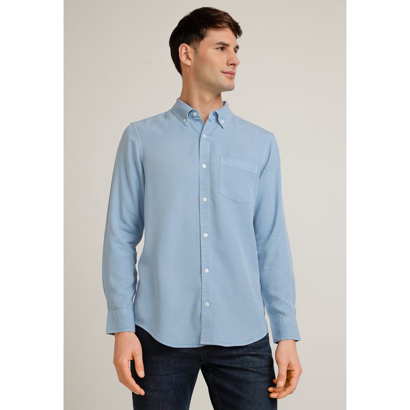 PERRY ELLIS - Camisa Hombre Manga Larga Lyocell Celeste Perry Ellis