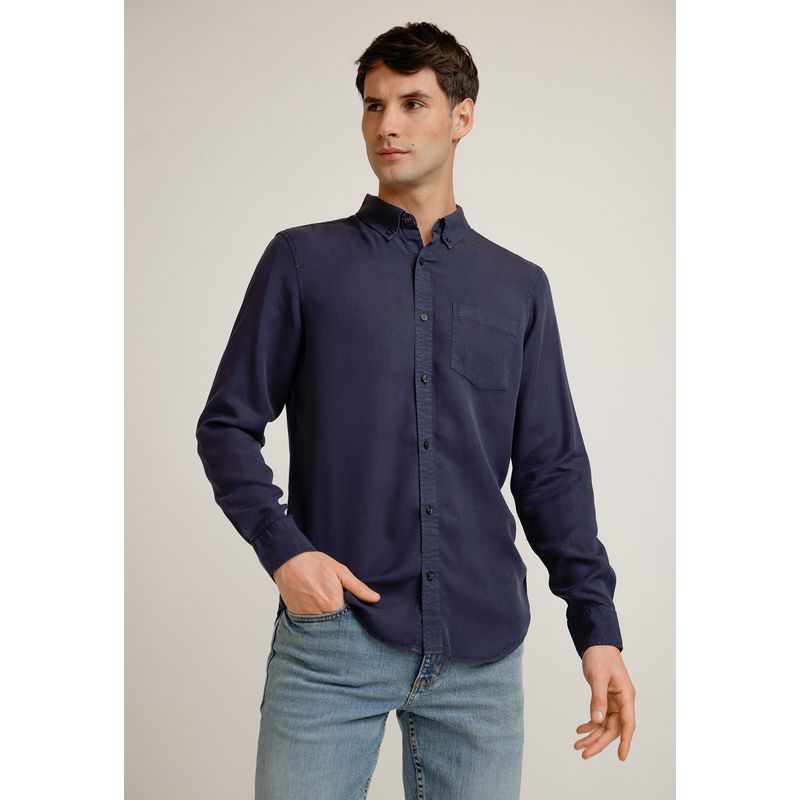 PERRY ELLIS - Camisa Hombre Manga Larga Lyocell Navy