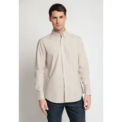 PERRY ELLIS - Camisa Hombre Manga Larga Oxford Listada Beige
