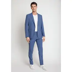 PERRY ELLIS - Traje Formal Lana Tela Cuadros Azul Claro