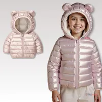 Parka Con Capucha Manga Larga Niña Orejitas Rosa Metalizada