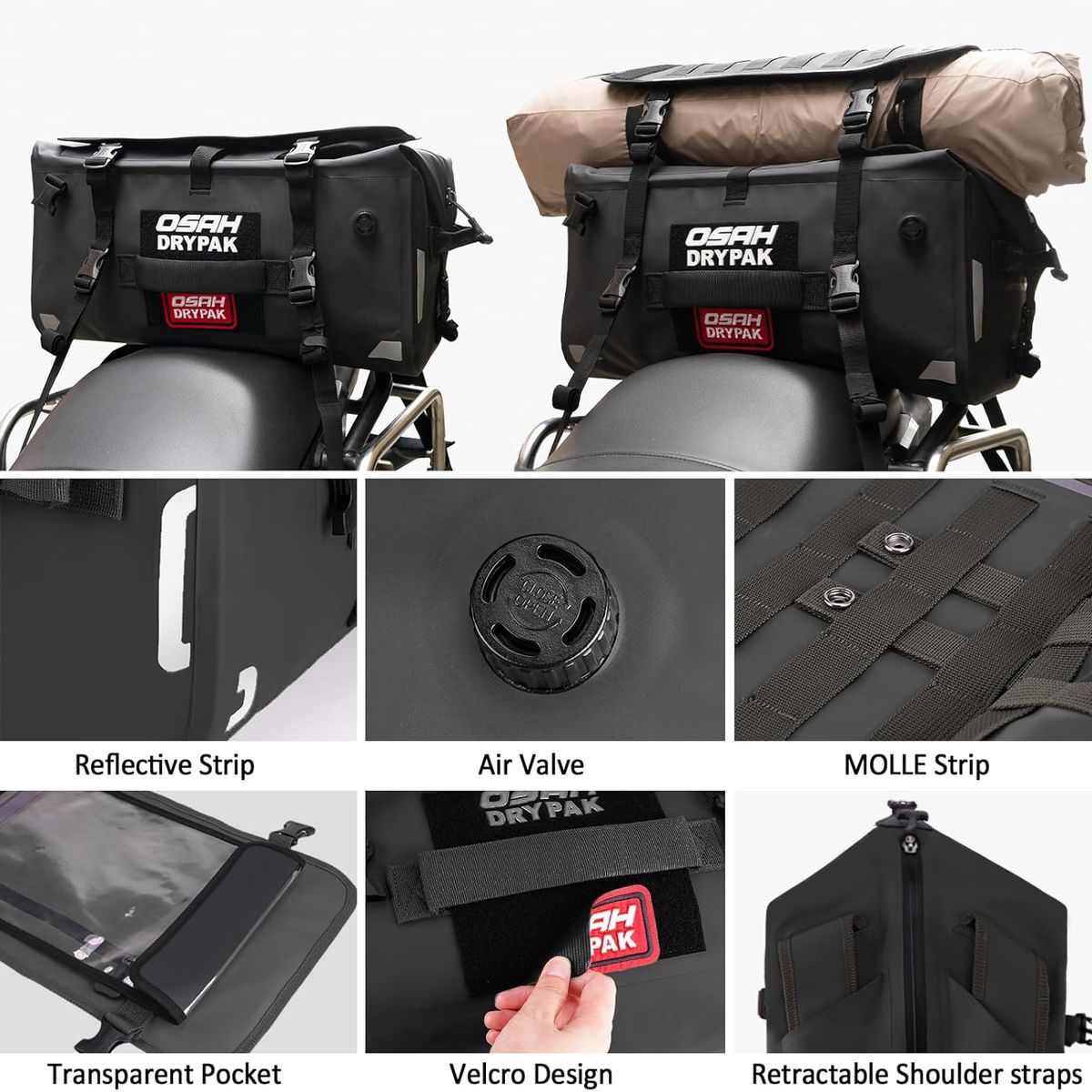 OSAH DRYPAK - Bolso Cola 40L Motocicleta Anclajes Topcase Semirigido