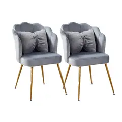 GENERICO - Pack de 2 Silla Sitial Fancy terciopelo base Dorada - Gris