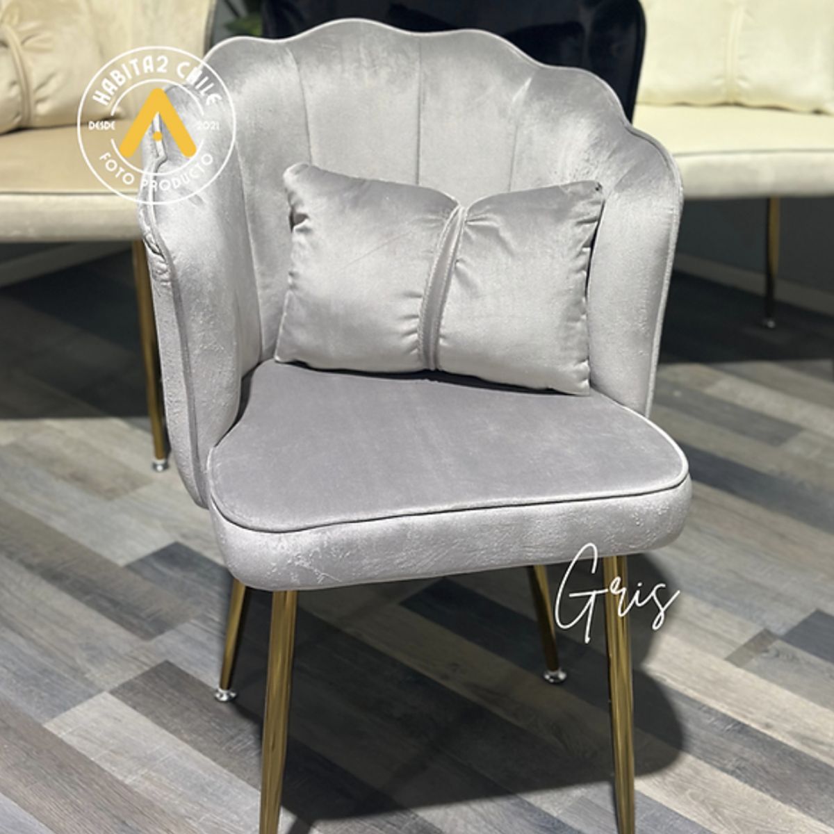 HABITA2 CHILE - Pack de 2 Silla Sitial Fancy terciopelo base Dorada - Gris