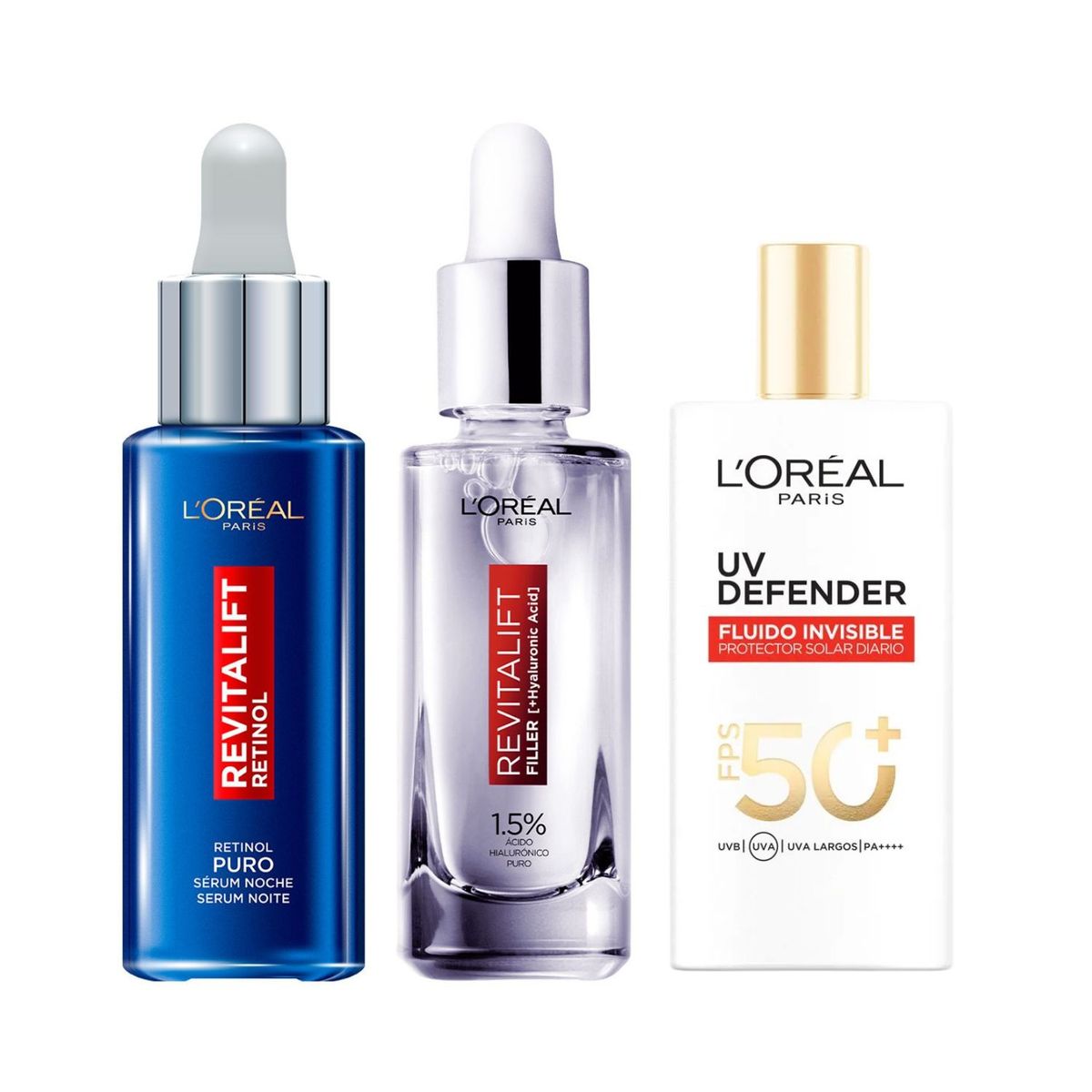 LOREAL PARIS - Pack Cuidado Facial Serums Retinol Hialuronico + UV Defender