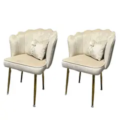GENERICO - Pack de 2 Silla Sitial Fancy terciopelo base Dorada - Beige