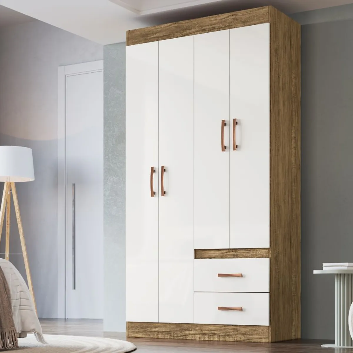 AMUV - CLOSET 4 PUERTAS 2 CAJONES BLANCO