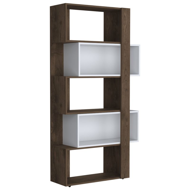 FMFURNITURE - Biblioteca Con 2 Modulos Mobiles Café  Y Blanco