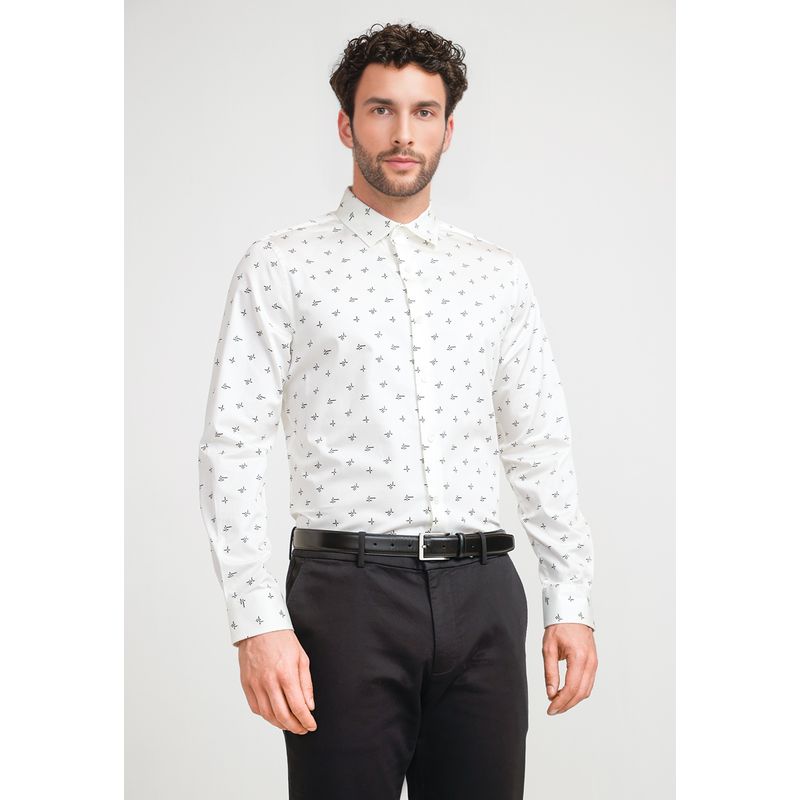 PERRY ELLIS - Camisa Hombre Stretch Estampada Beige