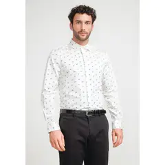 PERRY ELLIS - Camisa Hombre Stretch Estampada Beige