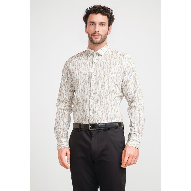 PERRY ELLIS - Camisa Hombre Stretch Estampada Beige