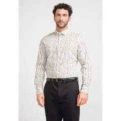 PERRY ELLIS - Camisa Hombre Estampada Stretch Beige