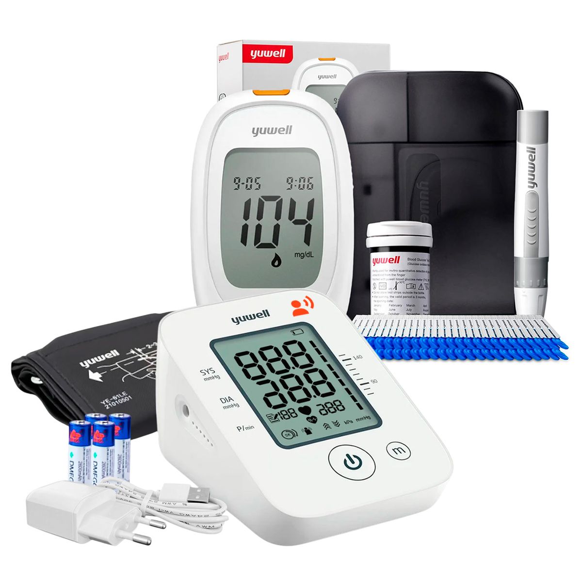 Toma Presion Yuwell YE660D con Voz + Glucometro Yuwell 582 + 50 Tiras Reactivas  + 50 Lancetas, marca YUWELL - Foto Principal