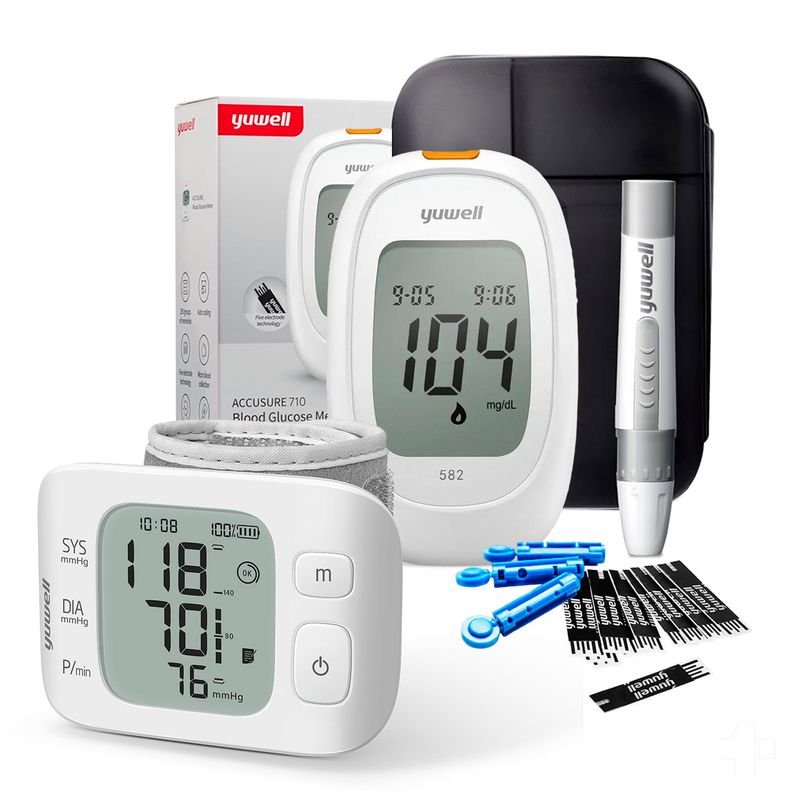 YUWELL - Toma Presión Digital de Muñeca YE8800AR + Glucometro Yuwell 582