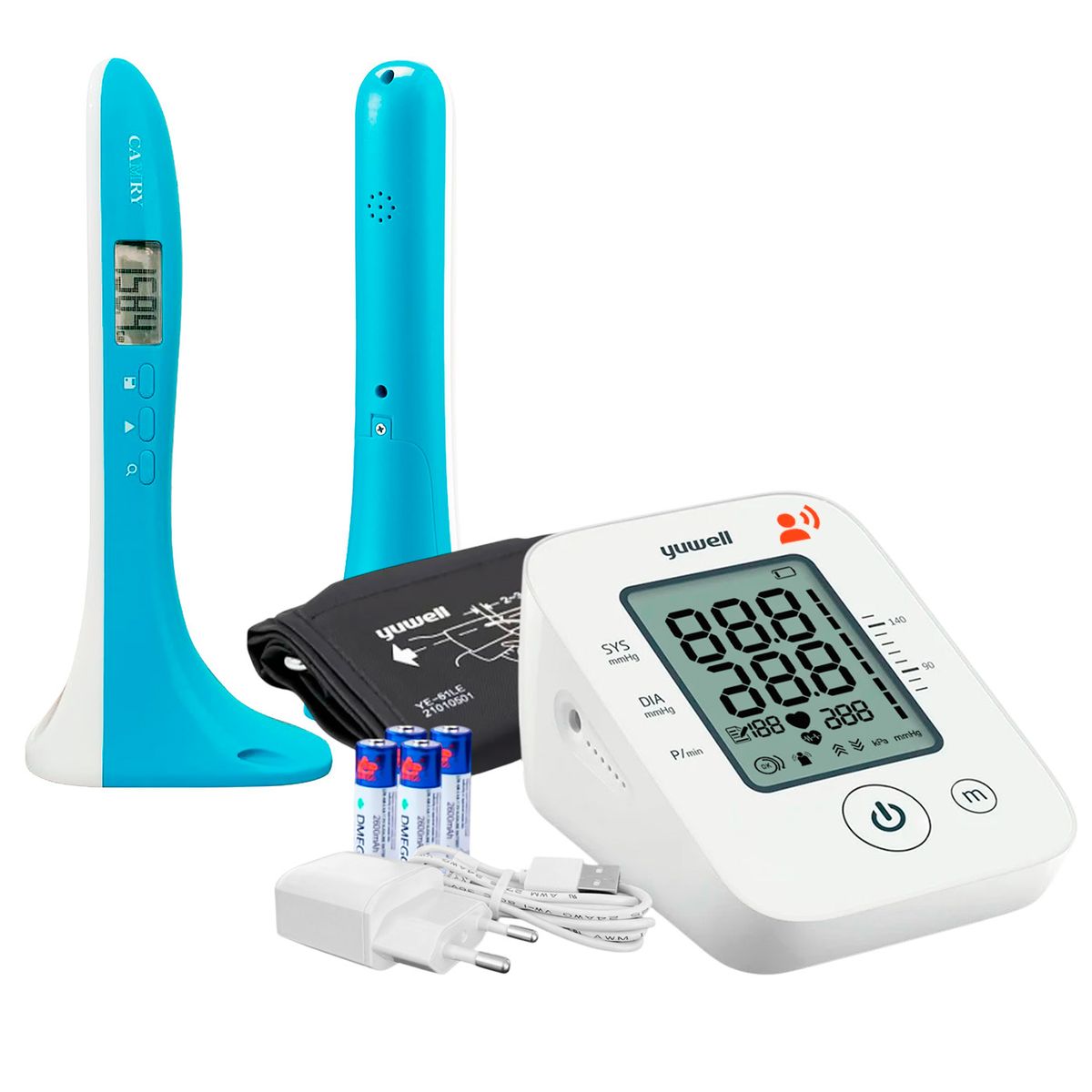 YUWELL - Kit Toma Presión Tensiómetro Yuwell YE660D Con 90 Memorias y con Asistente Voz + Tallimetro Camry