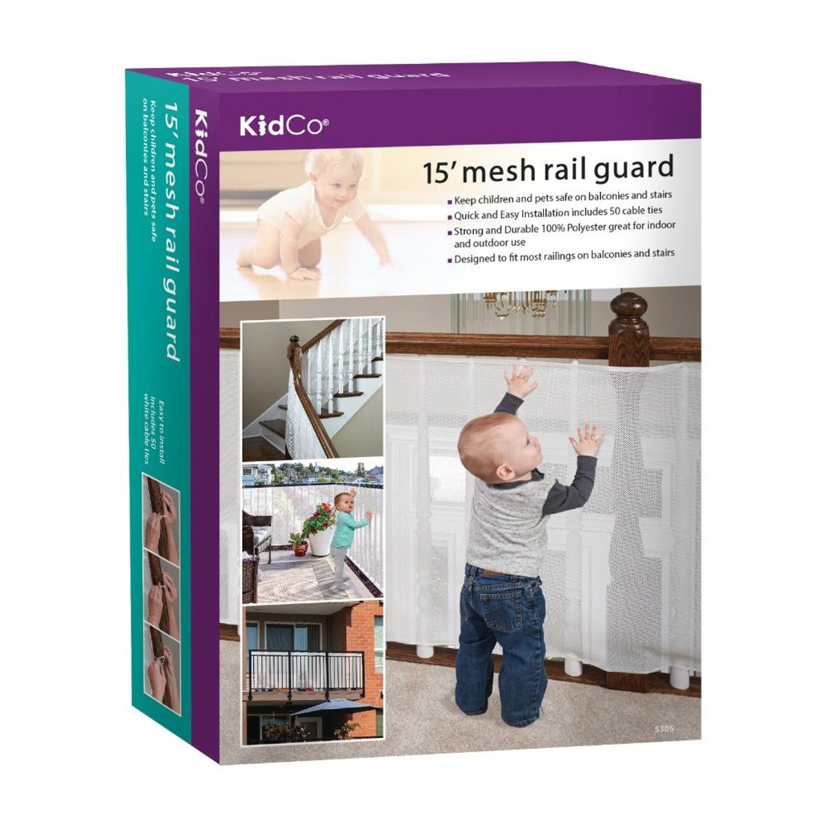 KIDCO - Malla de Seguridad para Barandas de Escaleras o Balcones - Blanco