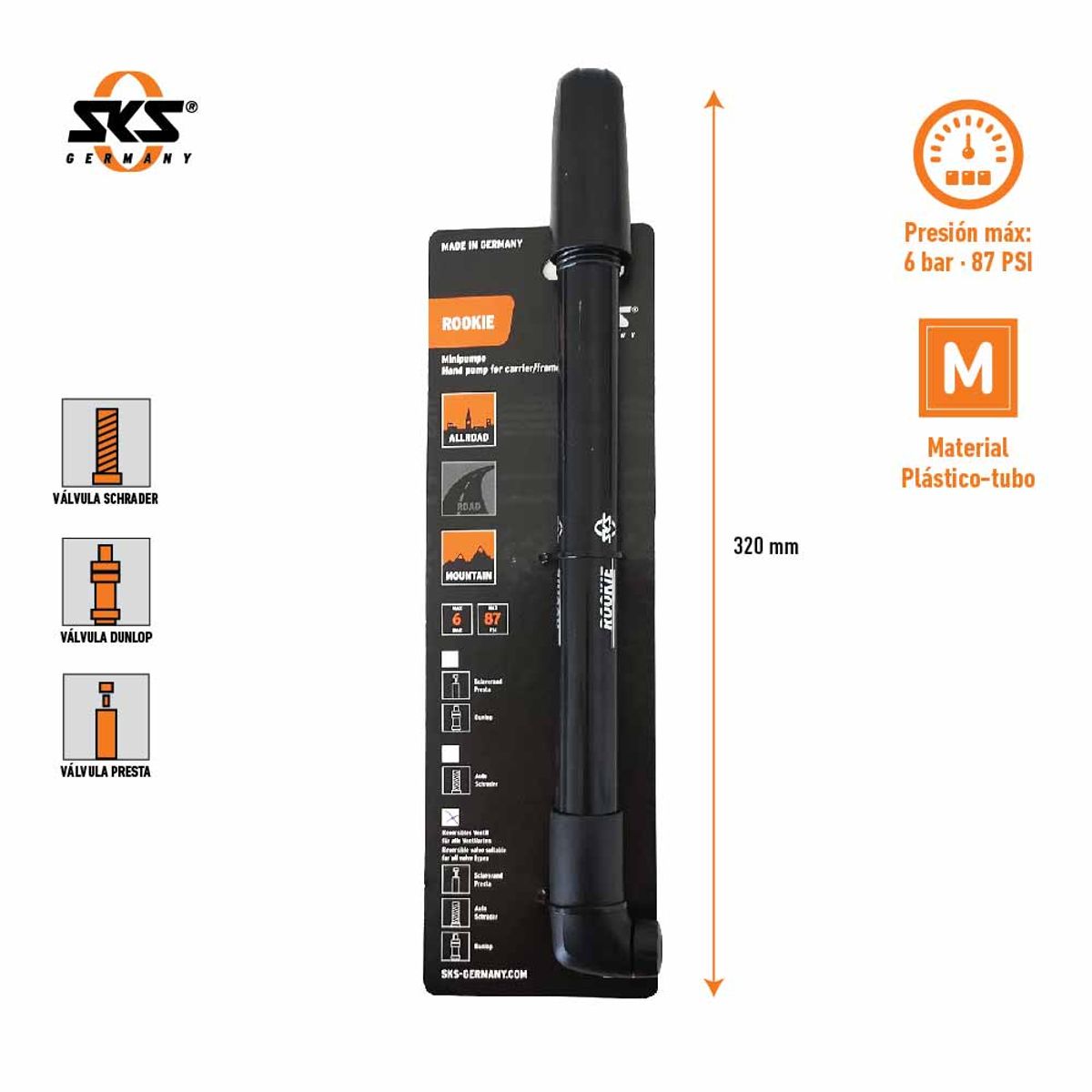 SKS GERMANY - Bombin Mini Rookie -320mm De Mano Para Bicicleta Sks